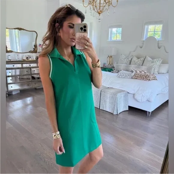 Spanx AirEssentials Pique Polo Tank Mini Dress in Green 1X - Picture 3 of 7